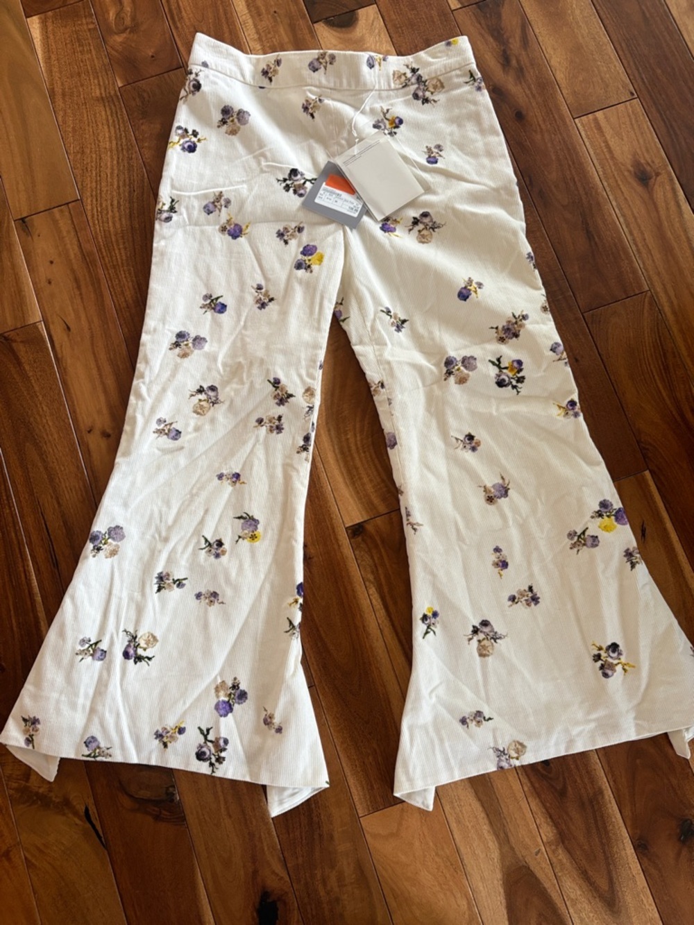 Acne White Floral Wide-Leg Pants